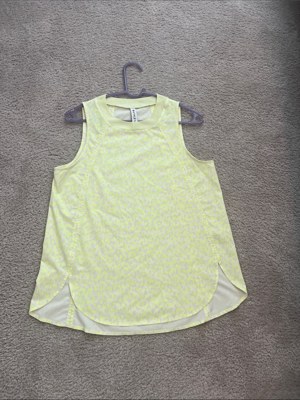 Athleta Lemon Yellow Abstract Print High Neck Mesh Back Workout Tank Top Sz SP